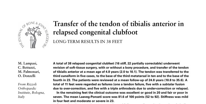 Link all’articolo del Journal of Bone and Joint Surgery (Br): https://pubmed.ncbi.nlm.nih.gov/20130323/